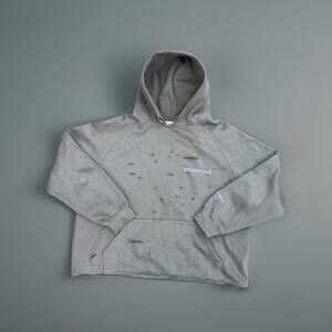 Fear of God Essentials CutOff Hoodie Pullover Beige Size L Minimalist Streetwear